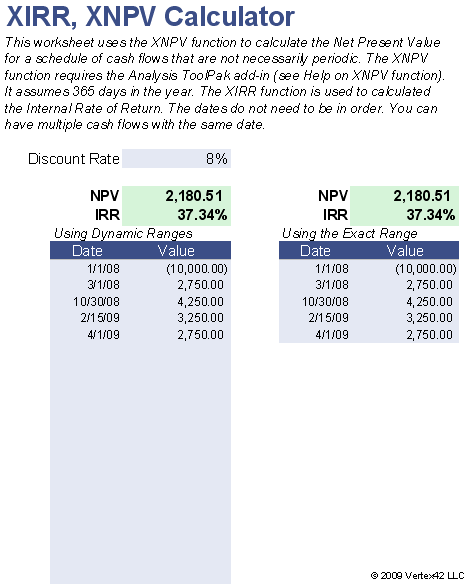 net worth calculator. XNPV Calculator Screenshot