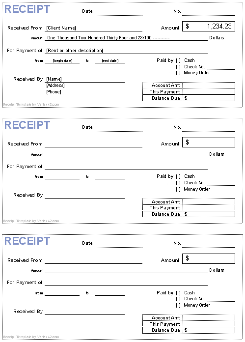 Printable Cash Receipt Template