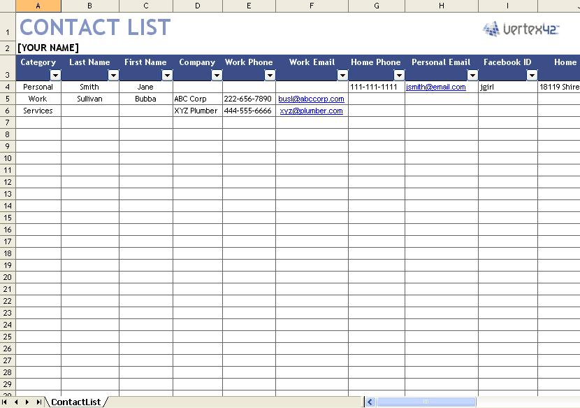 Template For Phone List Excel