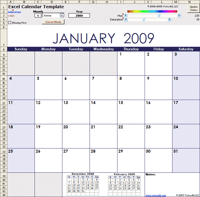 yearly calendar template. Excel Calendar Template