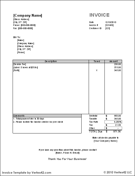 basic printable invoice template