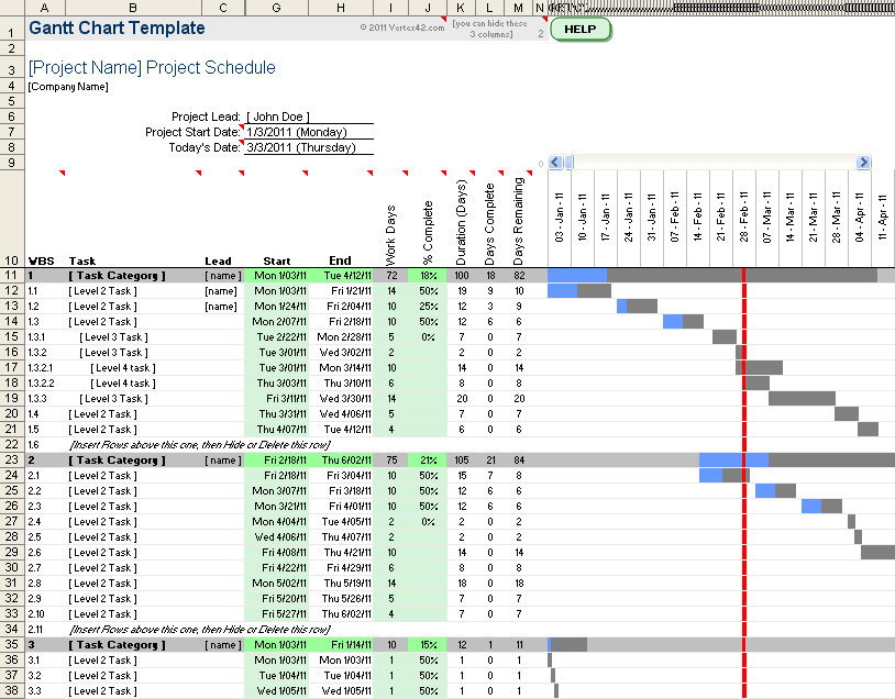 gantt chart excel template with subtasks