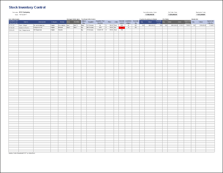 Excel Stock Inventory Sheet Template