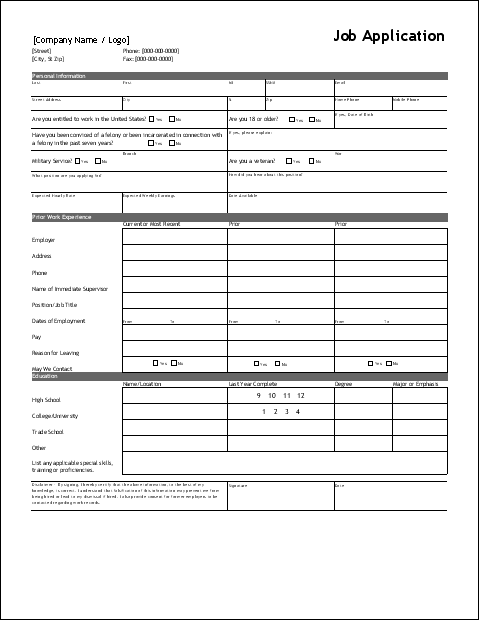 job part Application  time Free worksheet Job Form Template