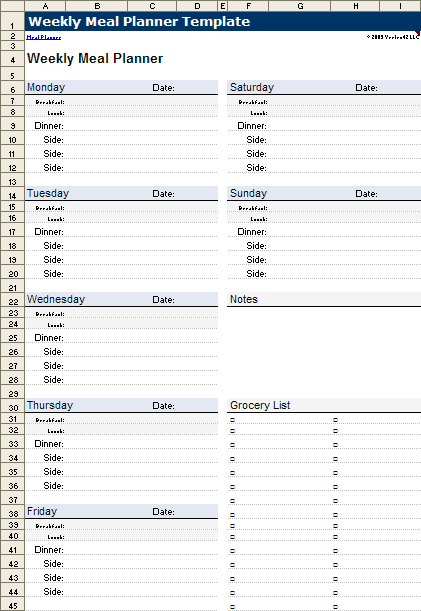 blank meal calendar