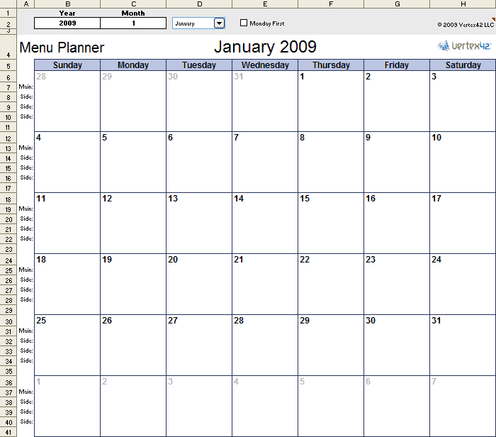 Meal Planner Calendar