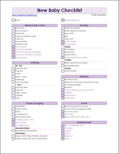 New Baby Checklist Printable Newborn Checklist and Baby Checklist