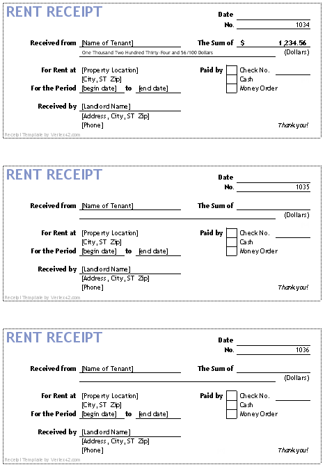 house rent receipt format usa