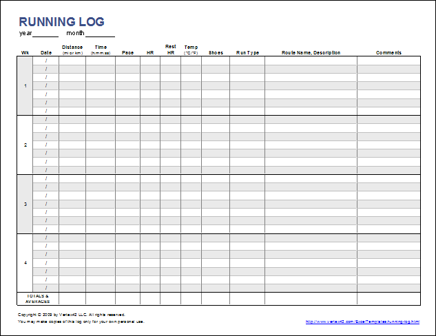 Running Training Log Template Excel