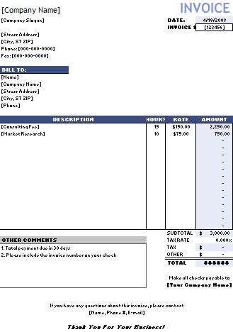 Free on Free Service Invoice Template For Consultants And Service Providers