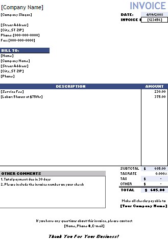 sample invoice for service