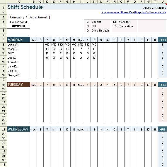 Work Schedule Template