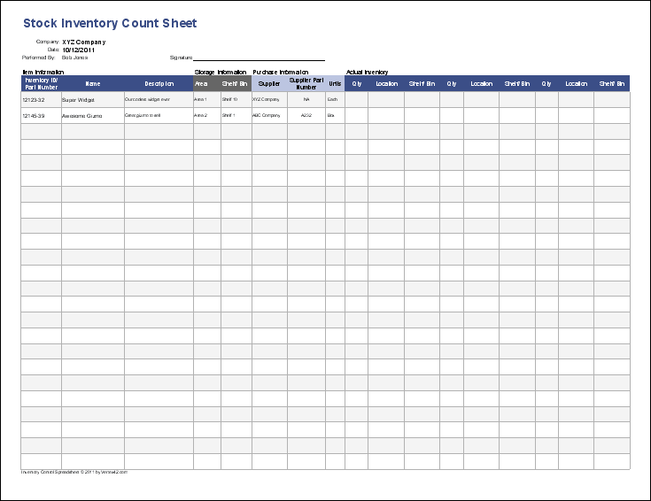 Excel Stock Inventory Sheet Template