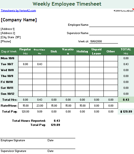 Timesheet Examples