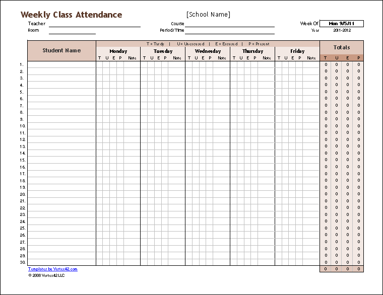 Weekly Roster Template 2014