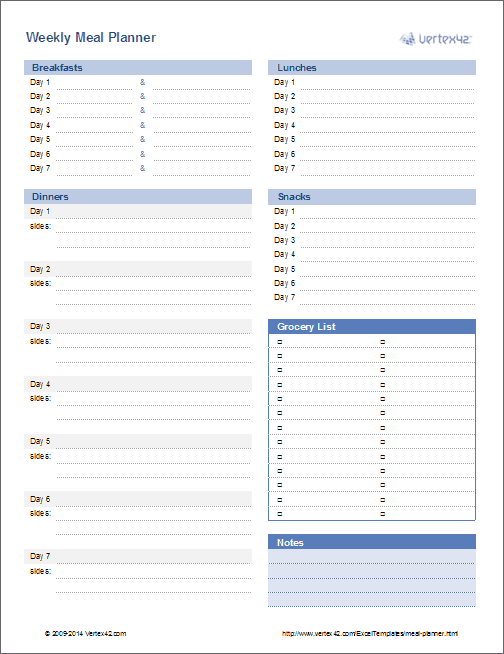 Meal Planner  Weekly Menu Planner Template