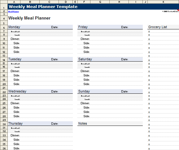 Free Weekly Meal Planner Template