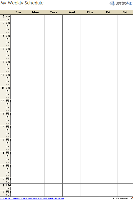 weekly calendar template 2011. Weekly Schedule Template