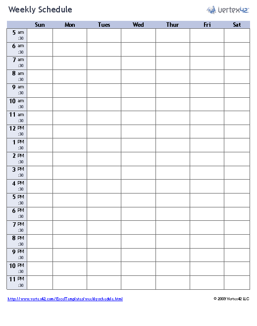 Weekly Schedule Template Excel