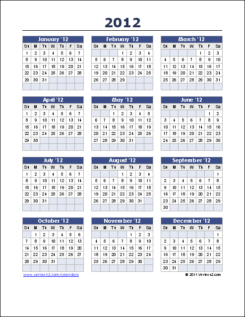 2011 Yearly Calendar