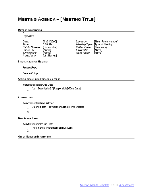 minutes of meeting sample. Meeting Agenda Template