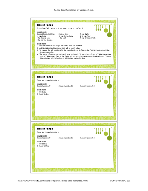 Free templates for recipes